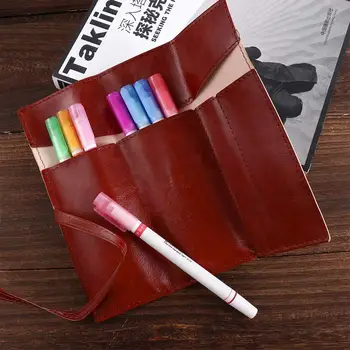 כתיבה עבור בנות מברשת איפור ארגונית עור PU רול עט שקית רול עיפרון תיקים קוסמטיים תיק וינטג ' קלמר