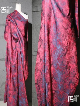 לוטוס-אדום כהה פרח תבנית אקארד בד תלת ממדים, בד, לא סדיר השמלה, Cheongsam בגדים, מעצבת בדים
