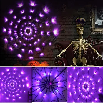 ליל כל הקדושים LED עכביש מחרוזת אור עם שלט גדול קורי עכביש רשת חיצונית מקורה מסיבת ליל כל הקדושים קישוט תלוי קישוט