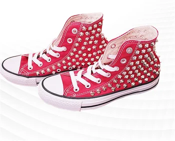 מגמה מסמרת האדום העליון גבוהה בד נעלי אופנת היפ הופ ריקודי רחוב הנעליים האישיות לוח נעליים זוג נעליים מזדמנים