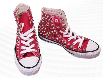 מגמה מסמרת האדום העליון גבוהה בד נעלי אופנת היפ הופ ריקודי רחוב הנעליים האישיות לוח נעליים זוג נעליים מזדמנים