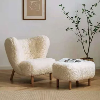 מודרני כיסא הטרקלין טדי צמר boucle בד לבן המבטא הכיסא השינה בלובי המלון הסלון מועדון פנאי הכיסא עם העות ' מאנית