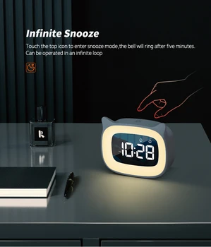 מוסיקה LED דיגיטלי שעון מעורר שליטה קולית לילה אור עיצוב שולחן העבודה שעונים הביתה לקישוט לשולחן Built-in סוללה 1200mAh