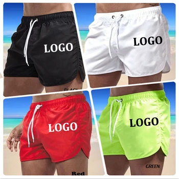 מותאם אישית לוגו הקיץ של גברים מכנסיים כותנה רך לנשימה מכנסיים קצרים זכר בגדי ים בחופשה Beachwear מוטי-צבע DIY קצרים.