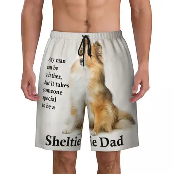 מותאם אישית מחמד כלב חמוד מתוק Sheltie אבא בגד ים Mens יבש מהירה מכנסי גלישה רועים שטלנד בגדי ים Boardshorts
