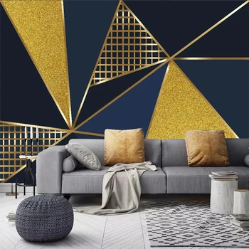 מותאם אישית ציור הקיר טפט רטרו זהב גיאומטריות קו הזהבה פרסקו בסלון ספה מחקר רקע חיפוי קיר עיצוב אמנות