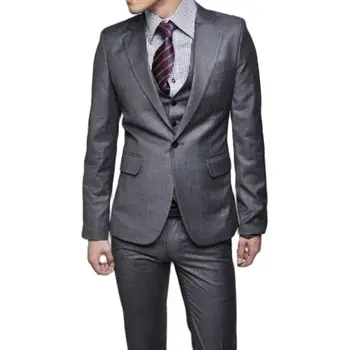 מותאמות אישית שנעשו בלייזר מכנסיים Slim Fit גריי החתן טוקסידו דש 3pcs גבר חליפות שושבין החתונה חליפות(ז ' קט+מכנסיים+אפוד+עניבה