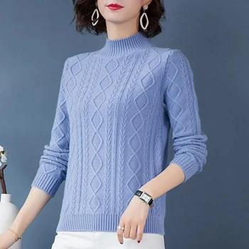 מזדמן חצי צווארון גבוה טוויסט חופשי סוודר סוודר סתיו חורף עבה חם סוודר סרוג 2023 קוריאנית מעצב נשים סוודר