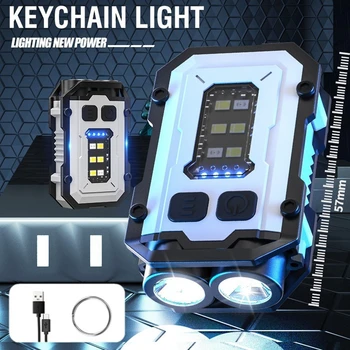 מיני נייד מחזיק מפתחות פנס מסוג-c נטענת EDC לפיד עם מגנט 8 מצבי עוצמה עבודה האור לקמפינג פנס כיס