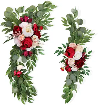 מלאכותי החתונה קשת פרחים, עלי אקליפטוס גדול רוז&אדמונית פרחוני Swags
