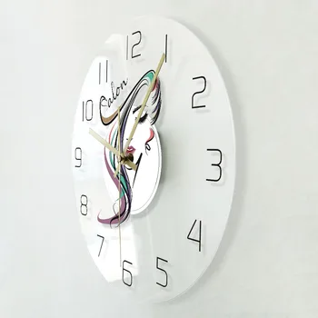 מספרה סלון מספרה עיצוב שקוף אקריליק שעון קיר מעצב השיער קיר שעון אמנות מתנה לאישה