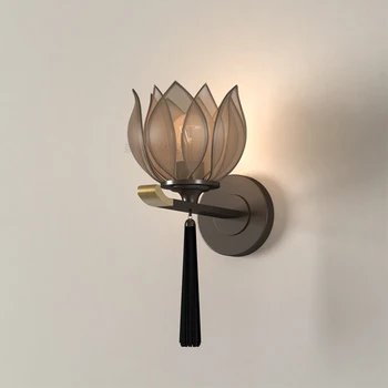מעצבים מודרני בסגנון סיני לוטוס אמנותי תפיסה מנורת קיר ממשי מנורת קיר תה בחדר השינה ליד המיטה במעבר ללמוד מנורת קיר