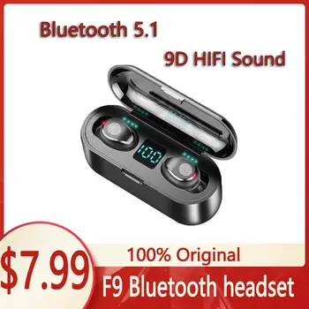 מקורי F9 אוזניות אלחוטיות TWS Bluetooth אוזניות 5.1 יד חופשית 9D סטריאו ספורט אוזניות עמיד למים לגעת אוזניות עם מיקרופון