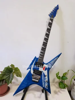 משלוח חינם, 6-מחרוזת בצורת גיטרה חשמלית, צבע כחול, עץ מהגוני סקייט אצבעות, סטיות, מערכת מותאמת אישית גיטרה