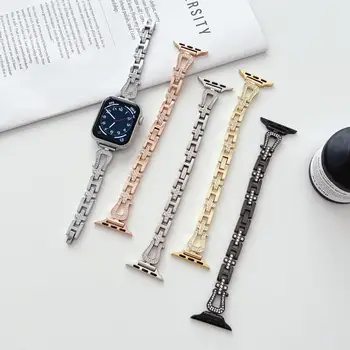 נוצץ יהלום הצלב חוליות שרשרת מתכת פלדת שעון רצועה עבור אפל שעונים 4 5 6 7 8 Ultra אופנה סלים צמיד iWatch