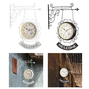 נורדי דו צדדית שעון קיר כפול מול תחנת הרכבת סגנון עגול שקט דקורטיביים הביתה מחקר חיצוני עיצוב חדר השינה