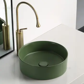 נורדי הביתה אמבטיה כיורים עגולים ירוקים כיור פשוט מעל הדלפק אגן יצירתי אמבטיה כיורים קרמיקה כיור מטבח