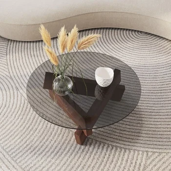 נורדי יצירתי שקוף זכוכית מעץ מלא שולחנות קפה לסלון בציר מינימליסטי תה שולחן הול עיצוב ריהוט הבית