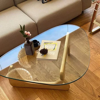 נורדי מחוסמת שקופה זכוכית שולחן קפה סלון קטן בדירה יוקרה מינימליסטי תה שולחן הול עיצוב רהיטים היי