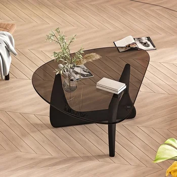 נורדי מחוסמת שקופה זכוכית שולחן קפה סלון קטן בדירה יוקרה מינימליסטי תה שולחן הול עיצוב רהיטים היי
