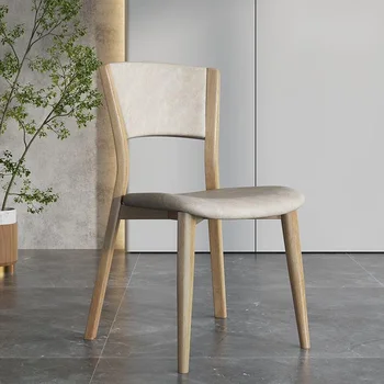 נורדי מינימליזם רך בד האוכל כיסא עם משענת מעוגלת פינות אגוז לסיים פשטות עץ מלא לסלון כיסאות