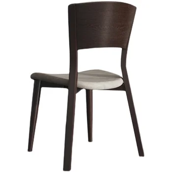 נורדי מינימליזם רך בד האוכל כיסא עם משענת מעוגלת פינות אגוז לסיים פשטות עץ מלא לסלון כיסאות