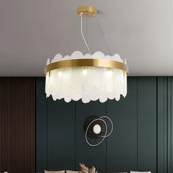 נורדי עגולה נברשות לסלון מסעדה מקורה תאורת תקרה מודרנית LED זכוכית קריסטל הברק תליון מנורה