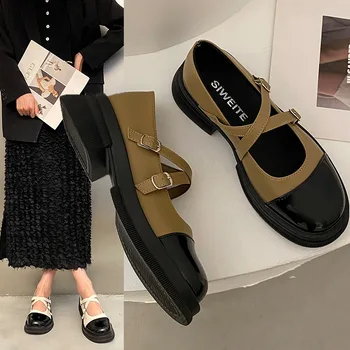 נעלי אישה 2023 מזדמן נקבה סניקרס בוהן עגול רדוד הפה דירות רכה בסגנון בריטי נעלי פלטפורמה חדשה רטרו נוח ד 