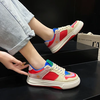 נעלי נשים 2023 איכות גבוהה תחרה של נשים Vulcanize נעליים מעורב צבע נשים נעלי פלטפורמת נעלי ספורט נשים פאטוס