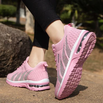 נעלי ריצה חדשות בנות לנשימה נעלי ספורט קיץ אור רשת כרית אוויר של נשים נעלי ספורט חיצוני תחרה עד נעלי אימון