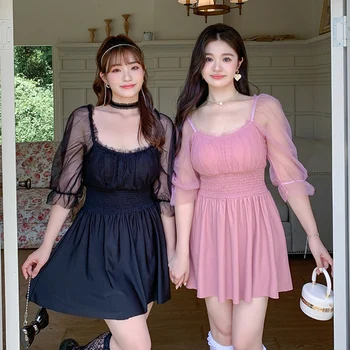 נשים בגד ים Swimdress 2023 קוריאני גדול גודל בגדי ים 5XL קימונו ביקיני מרופד שני חלקים שמרני תחרה בגד ים בגד ים