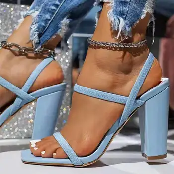 נשים נעלי גודל גדול 2023 קיץ חדשים נעליים עקב גבוהות העקב עבה בוהן פתוח נשים סנדלי נעלי נשים נעלי בית