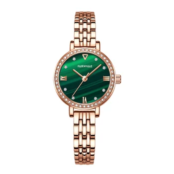 נשים שעוני זהב קריסטל עגול שעון יד לנשים יוקרה יהלומים נקבה קוורץ שעון עמיד במים 3ATM