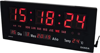 סאנדה SD-0015 שעון דיגיטלי קיר, שולחן Led צבע אדום מדחום לוח שנה אזעקה שעון שעון מעורר אספקת חשמל שעה
