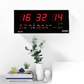 סאנדה SD-0015 שעון דיגיטלי קיר, שולחן Led צבע אדום מדחום לוח שנה אזעקה שעון שעון מעורר אספקת חשמל שעה