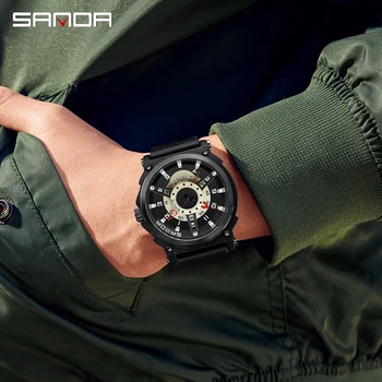 סאנדה העליון מותג Mens יוקרה קוורץ שעונים יצירתי גדול חיוג עמיד למים עסקי מזדמן שעון יד לגברים, שעון רלו גבר