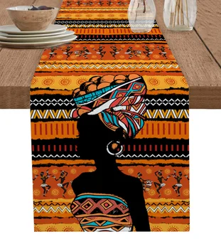 סגנון אתני אפריקאי נשים נשים שחורות שולחן רץ כותנה פשתן חתונה עיצוב שולחן מפת שולחן תפאורה חג המולד כיסוי שולחן