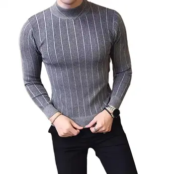 סוודר חם Bodycon סוודר תכליתי של גברים סרגה סוודר רך אלסטי מסוגנן סוודר עבור סתיו חורף עם חצי צווארון גבוה
