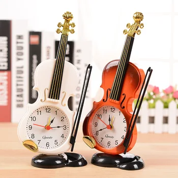 סימולציה כינור שעון מעורר יצירתי מוזיקלי בצורת שעון של שולחן הסלון פלסטיק קישוטים