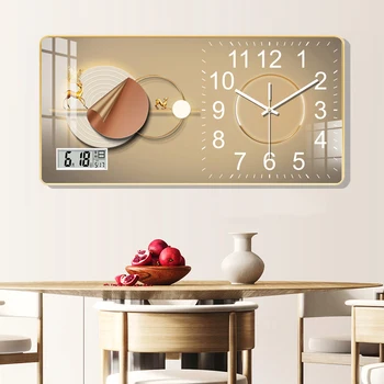סלון דקורטיבי שעון קיר שעון אופנה טמפרטורת לוח שנה שעון אגרוף חינם ציור דקורטיבי השעון