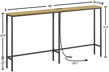 סנטימטר מסוף השולחן עם שקע חשמל,מודרני צר, ארוך ספה שולחן מאחורי הספה,רזה כניסה שולחן שחור עם מסגרת מתכת על En