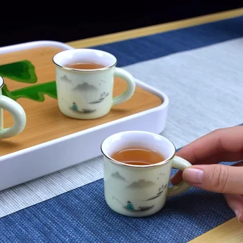 ספל התה להגדיר עם ידית 6 משקי הבית להתמודד עם אנטי-רותח קרמיקה כוס אורח יצירתי תה אחת-כוס תה קטן הקערה.