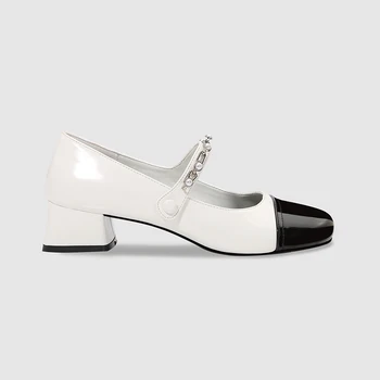 עבה עם סוליות בסגנון בריטי קטן נעלי עור לנשים צרפתית אופי תכליתי שחור נעלי יחיד JK מרי ג ' יין רדוד פיות