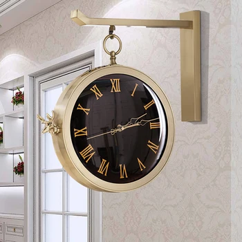 עיצוב מודרני שעון קיר דו צדדי סוללה יצירתי אופנה שקט אסתטי יוקרה קיר שעון Saat הסלון קישוט