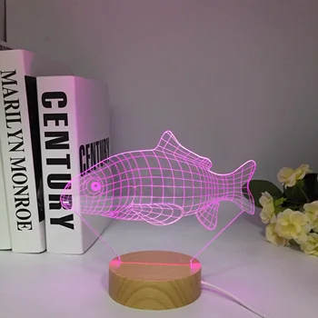 עץ הצבע משתנה LED 3D אשליה חזותית לילה אור קישוט חדר השינה האור חידוש שולחן מנורת שולחן לילדים מתנה כריש, דג