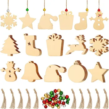 עץ חג המולד תליון עץ פרוסות, DIY אמנות, נוי, עץ קישוט, חתיכות 2024, 2 יח', 7Pcs