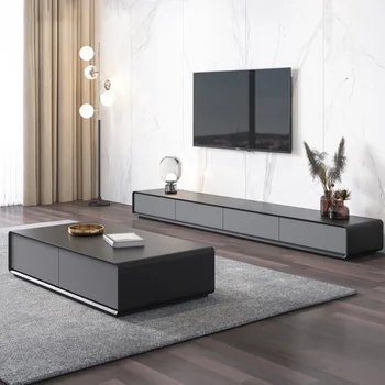 עץ שחור טלוויזיה, מלבני אפור מדיה קונסולה עם 4 מגירות עד 80 אינץ', טלוויזיה Soild מעץ מלא-אסף, 9