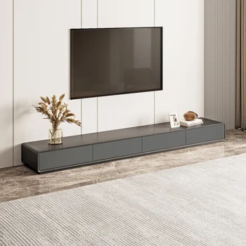 עץ שחור טלוויזיה, מלבני אפור מדיה קונסולה עם 4 מגירות עד 80 אינץ', טלוויזיה Soild מעץ מלא-אסף, 9