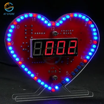ערכות DIY בצורת לב 4 ספרות שעון תאריך/זמן/טמפרטורה/שבוע שעון מעורר מוסיקה הלחמה אימון רכיב ריתוך Suite