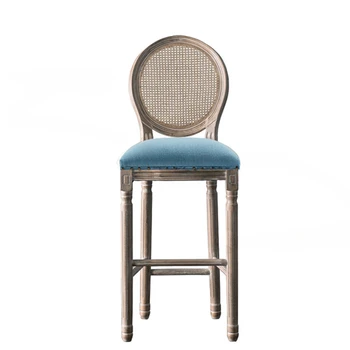 עתיקים, כיסאות הבר הביתה בר רהיטים אמריקאי מלא עץ כסאות בר אירופאי רטרו משענת כיסא גבוה קש הכיסא במטבח